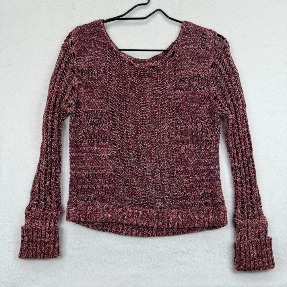 Free People Open Knit Sweater Womens Small Red Blend Relaxed Fit